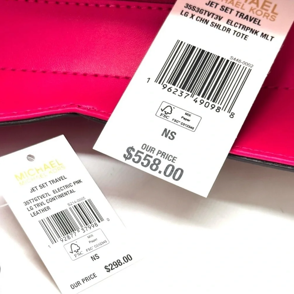 Michael Kors Large X Chain Shoulder Tote Bag & Continental Wallet Electric Pink - Picture 14 of 14